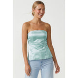 Tailored Long Satin Tube Top: Light Tan / S-M-L(3-2-1)
