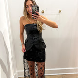 BLACK PLEATHER STRAPLESS TOP