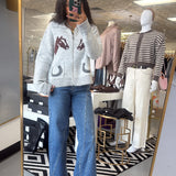 WF HORSE GRAY ZIP CARDIGAN TOP