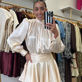 Cream Rhinestone Flow Ruffle Mini Dress