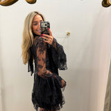LBK BLACK LACE CHIFFON LONGSLEEVE DRESS