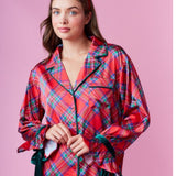 RED PLAID SATIN PAJAMA SET