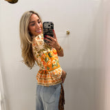 LBK ORANGE FLORAL PEPLUM BUTTON TOP