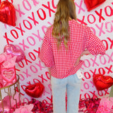 Red & White Gingham Button Down Blouse