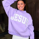 JESUS LAVENDER EMBROIDERED MOCK NECK