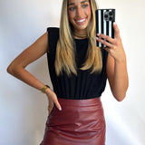 BURGUNDY RUFFLE HEM SKIRT (size large left)