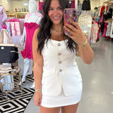 WHITE SQUARE NECK BUTTON DOWN ROMPER