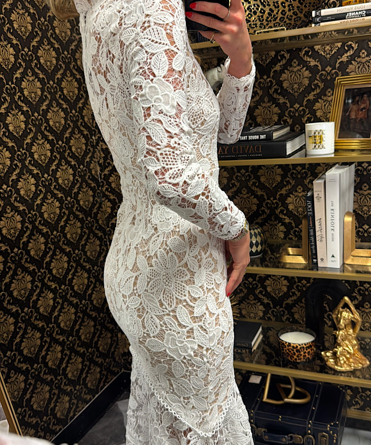 White Lace Longsleeve Midi Dress