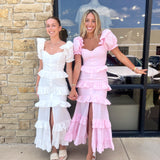 WHITE FRONT BUTTON TIERED MAXI DRESS (size large left)