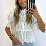 WHITE EYELET LACE DETAILED TOP