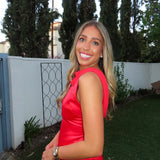 Red Satin Cowl Neckline Dress