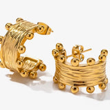 Crown Textured Hoop Earrings Waterproof