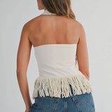 Cream Fringe Halter Top