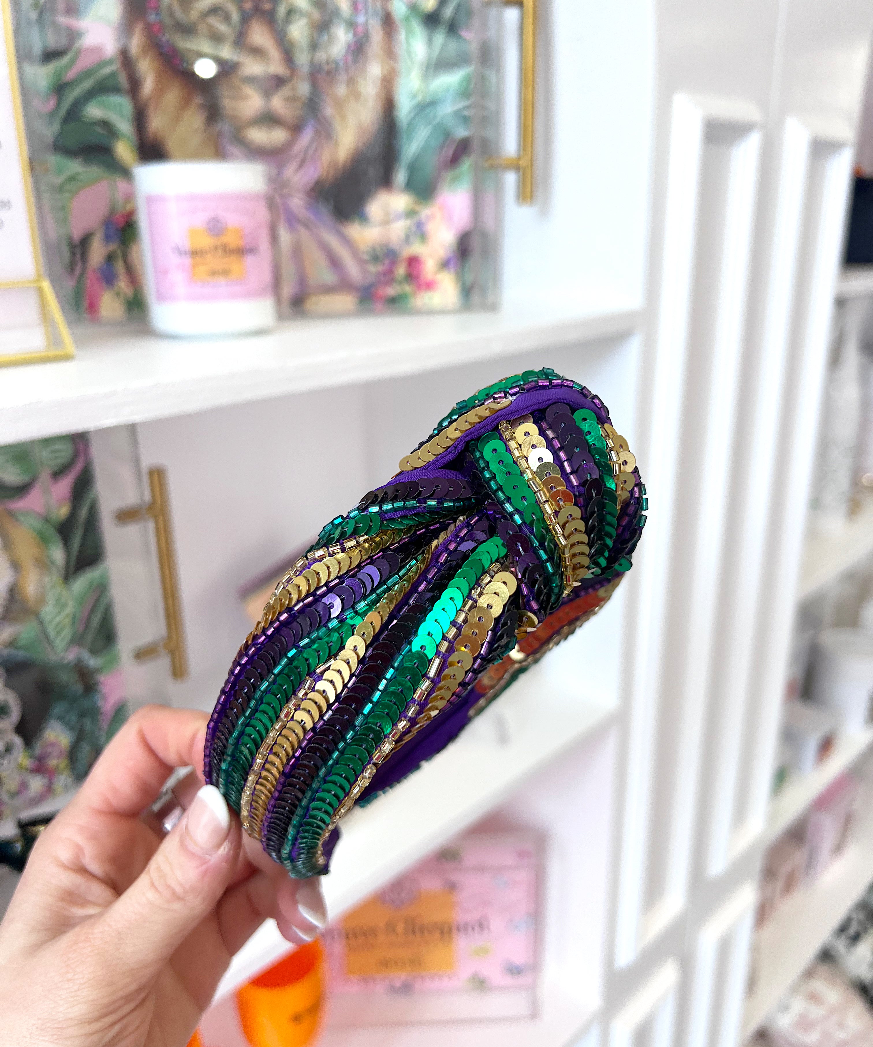GOLD GREEN PURPLE SEQUIN HEADBAND