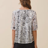Silver Sequin V Neck Blouse