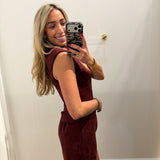 LBK BELTED SUEDE MAROON MOCK NECK DRESS