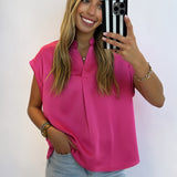 FUCHSIA V NECK SHORT SLEEVE TOP