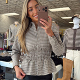 WF BROWN PLAID SMOCKED TOP