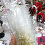 Merry Christmas Ornament Script Party Cups Frosted/Gold 16oz Set of 10