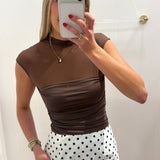 LBK BROWN SHEER RUCHED TOP