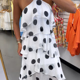 POLKA DOT HALTER RUFFLE MAXI DRESS