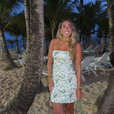 STRAPLESS PEACOCK BELTED DRESS