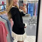 BLACK CONTRAST FILL BUTTON MINI DRESS