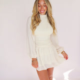 CREAM LONGSLEEVE PLEATED DRESS
