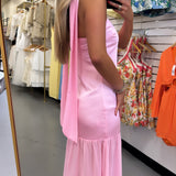 PINK SATIN CHIFFON SCARF MAXI DRESS