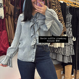 Denim Ruffle Chambray Blouse