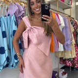Pink One Shoulder Bow Dress