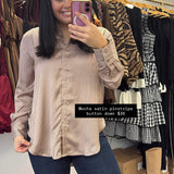Mocha Satin Pinstripe Button Down