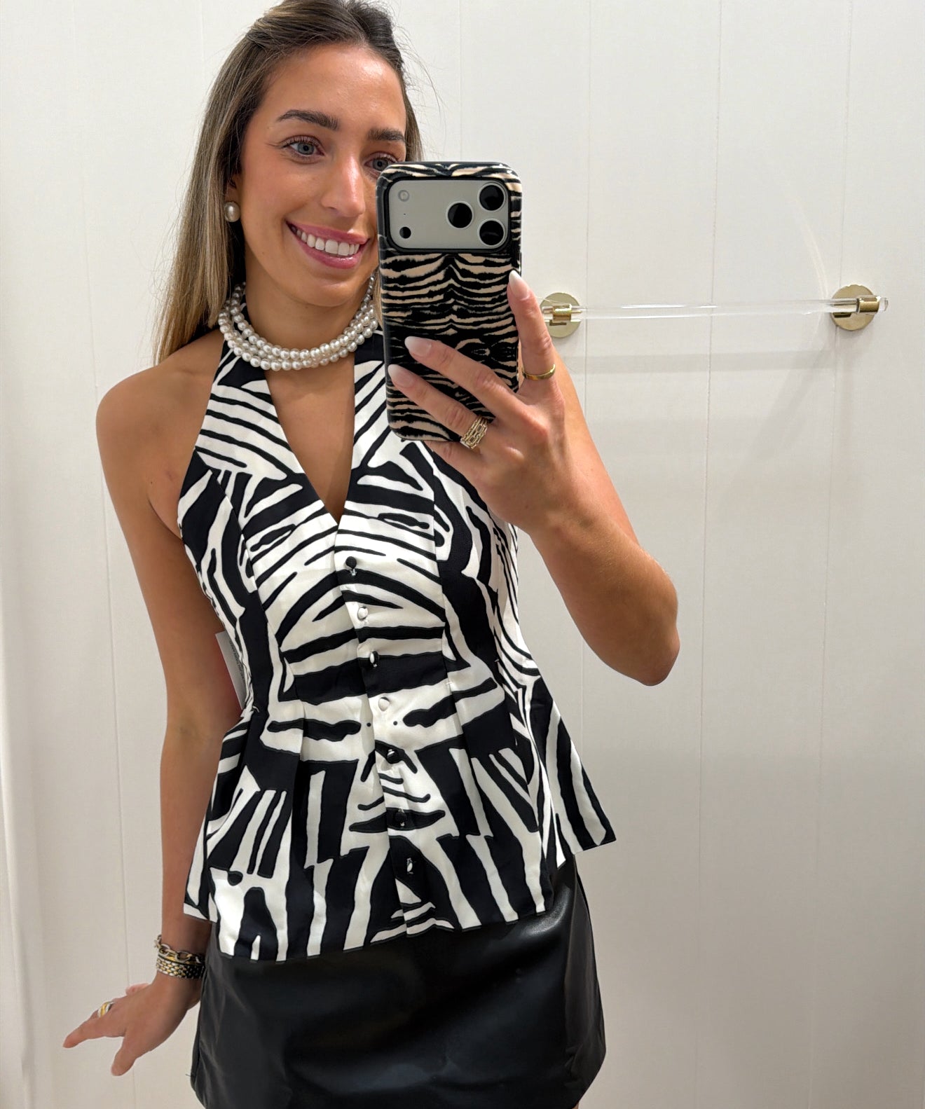 ZEBRA PRINT HALTER WOVEN TOP