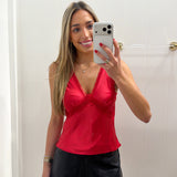 LBK RED WOVEN SATIN TOP