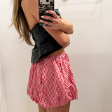 RED GINGHAM BUBBLE MINI SKIRT