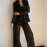 Black Lace Blazer Pant Set