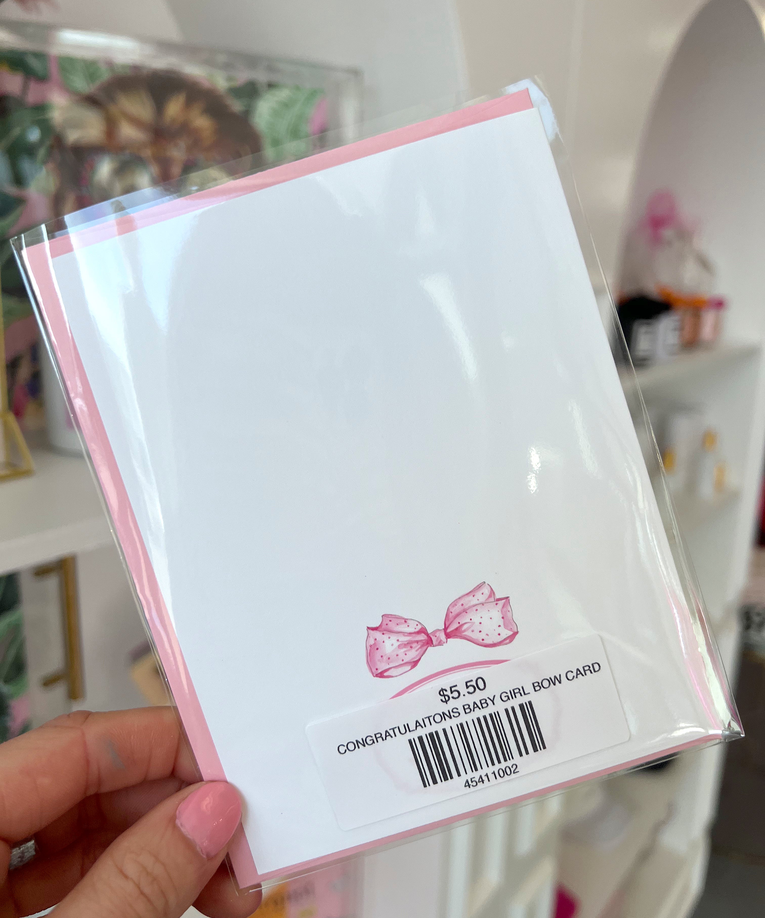 CONGRATULAITONS BABY GIRL BOW CARD
