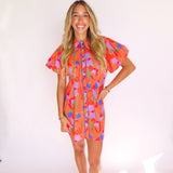 FLORAL MIX PUFF SLEEVE COLLARED MINI DRESS