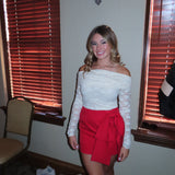 Red High Wast Bow Detail Skirt