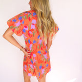 FLORAL MIX PUFF SLEEVE COLLARED MINI DRESS