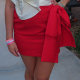 Red High Wast Bow Detail Skirt