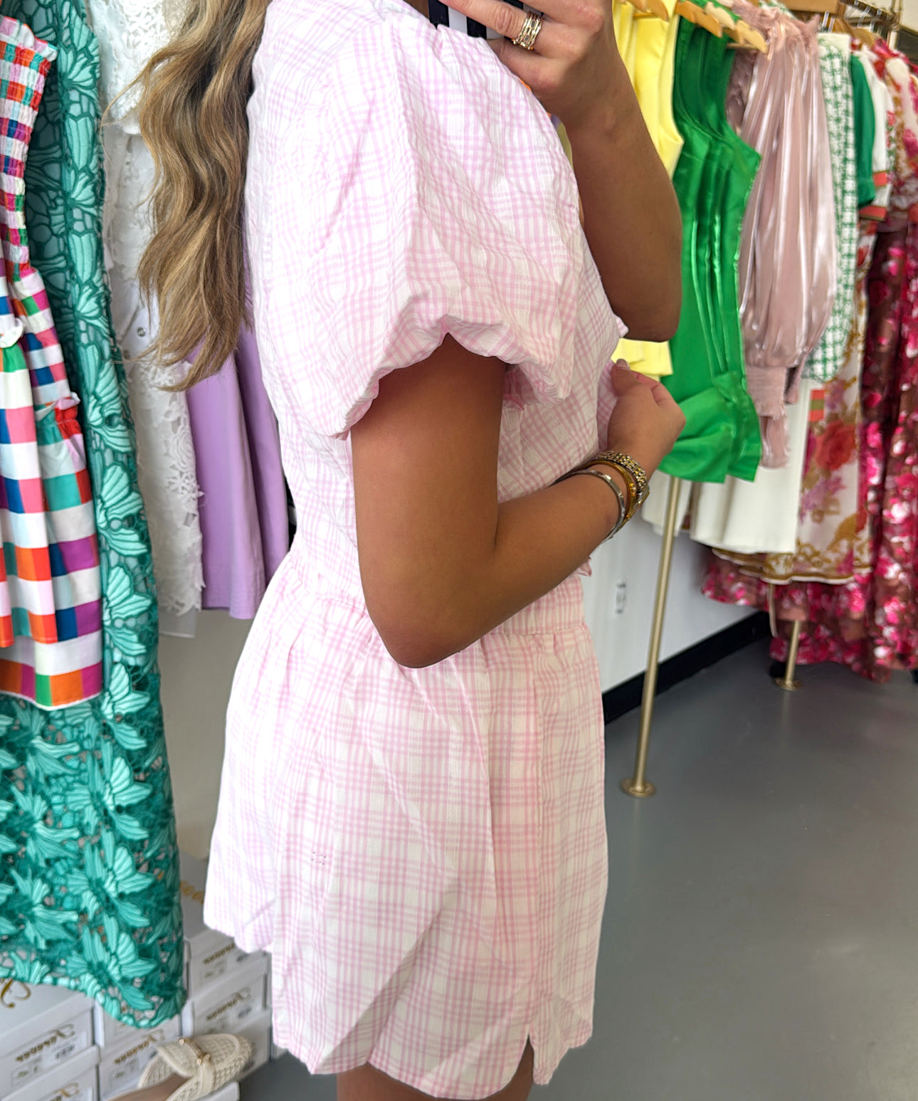 PINK PLAID TIE STRETCH SET