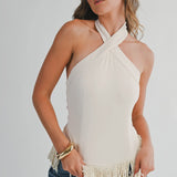 Cream Fringe Halter Top