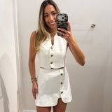 WHITE GOLD BUTTON SKORT SET