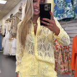 Yellow Embroidered Button Down Set