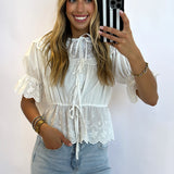 WHITE EYELET LACE DETAILED TOP
