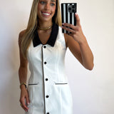 WHITE COLLAR PIPING DETAIL WOVEN DRESSS