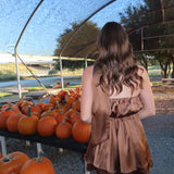 Champagne Brown Ruffle Halter Neck Mini Dress