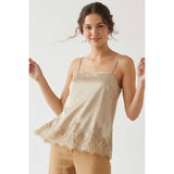 Square Neck Lace Trim Satin Cami: Black / L