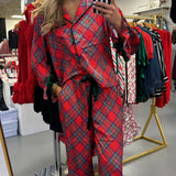 RED PLAID SATIN PAJAMA SET